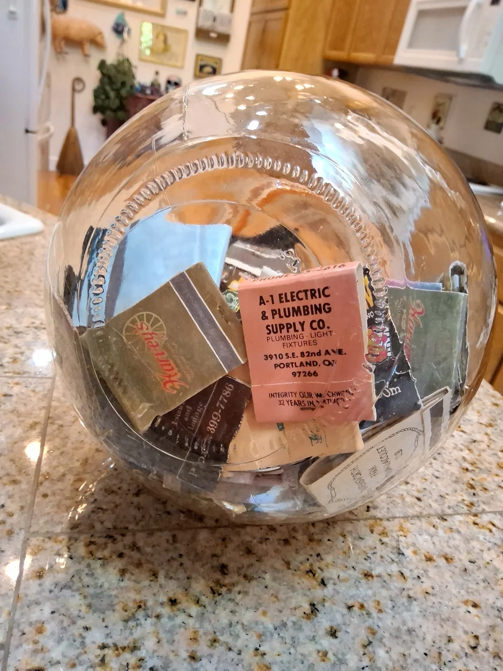 70's Bubble Glass Jar w/Plastic Orange Screw Bubble Lid w/60+ Vintage MatchBooks